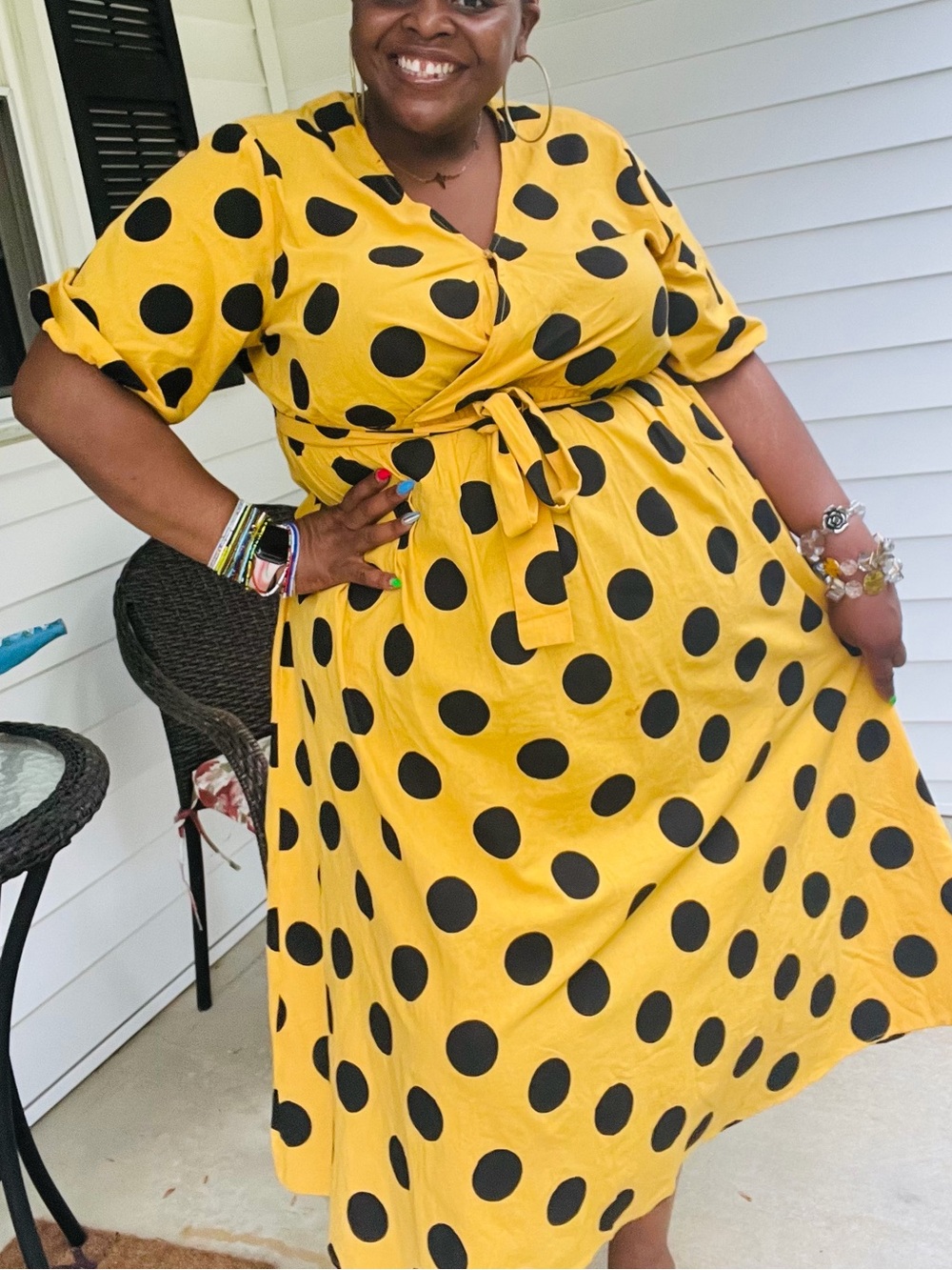 SHEIN Yellow Polka Dot Wrap Dress with Black Dots